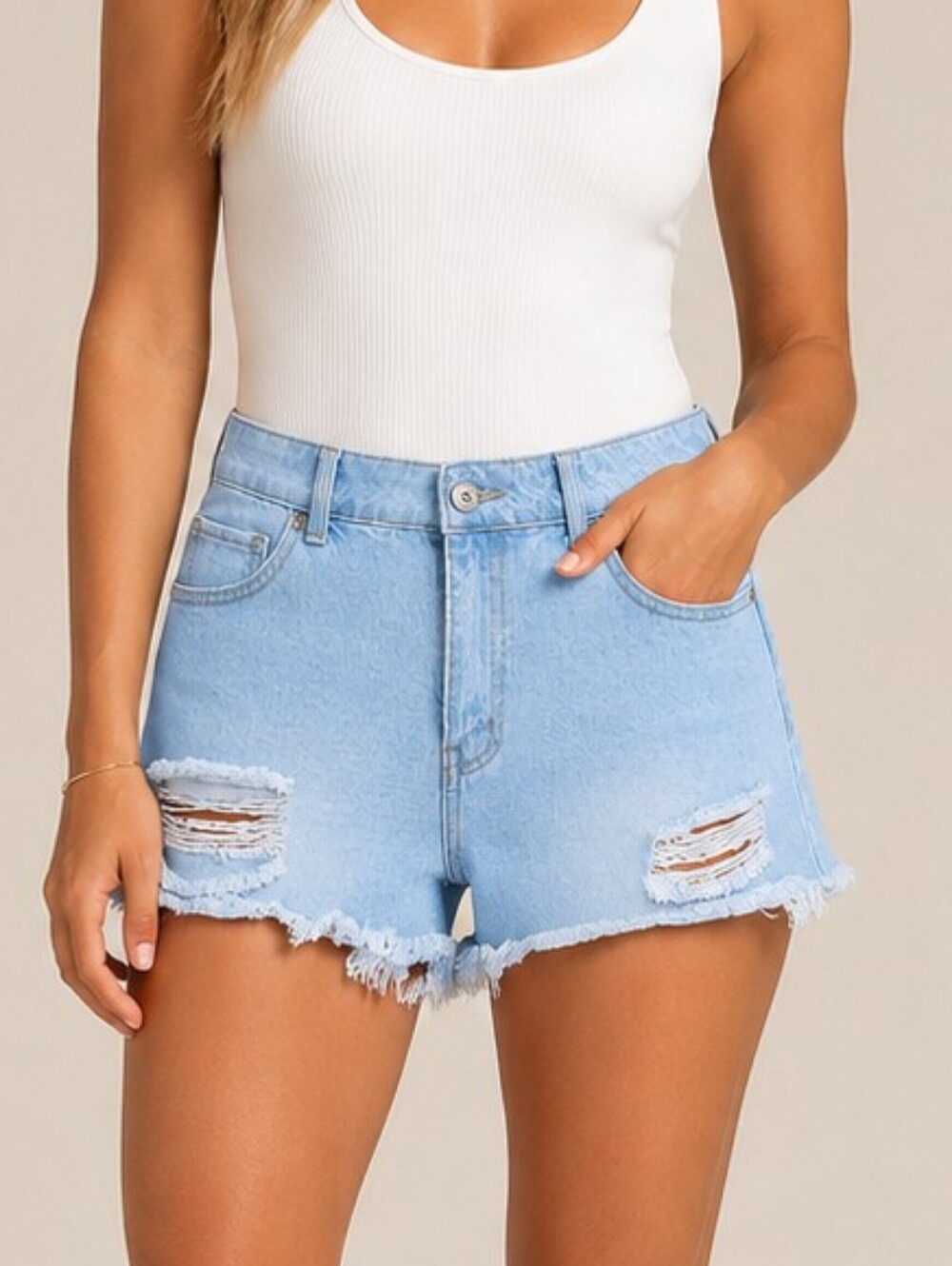Rewash High Rise Ripped Light Wash Denim Cut-off Shorts Size 7/28 Y2K Summerwear